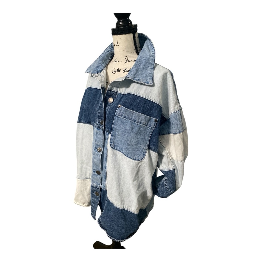 Forever 21 Jacket Blue Patchwork Denim Retro Util… - image 4